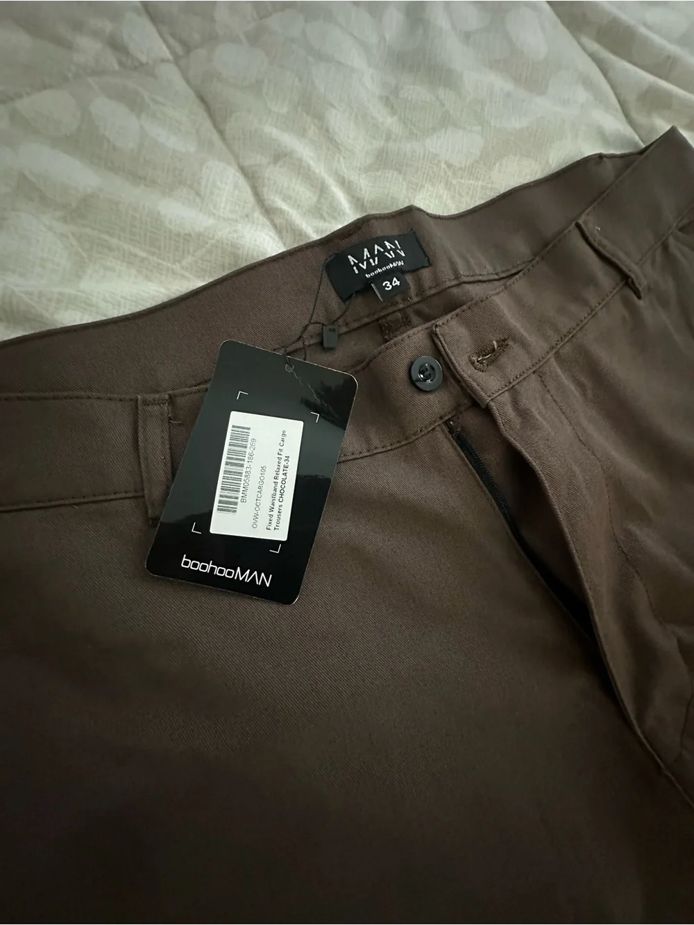 Boohoo Brown Cargo Pants with Zip Hem Detail
